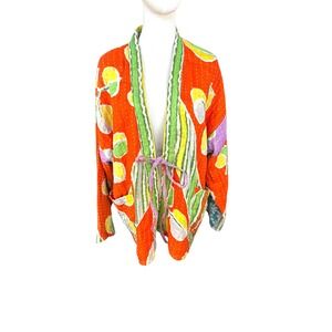 Kantha Karma NWOT Reversible Jacket XXL Orange Turquoise Sailboat Handcrafted‎